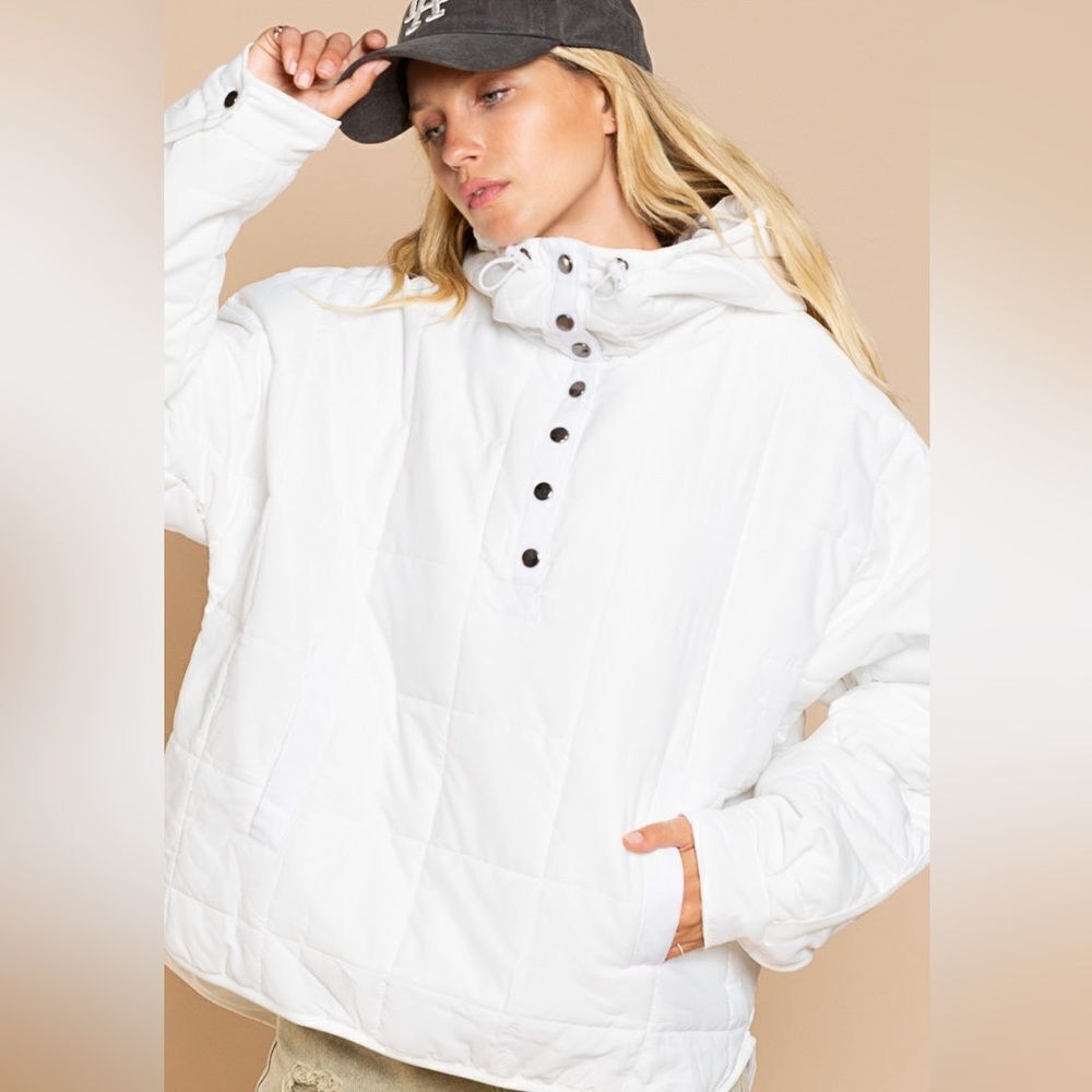 POL Emma Quilted Pullover Hooded‎ Jacket W/1/2 Snap Front  size M C20